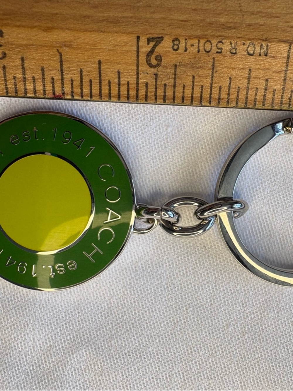 Coach Green and Lime Circular Enamel Key Fob